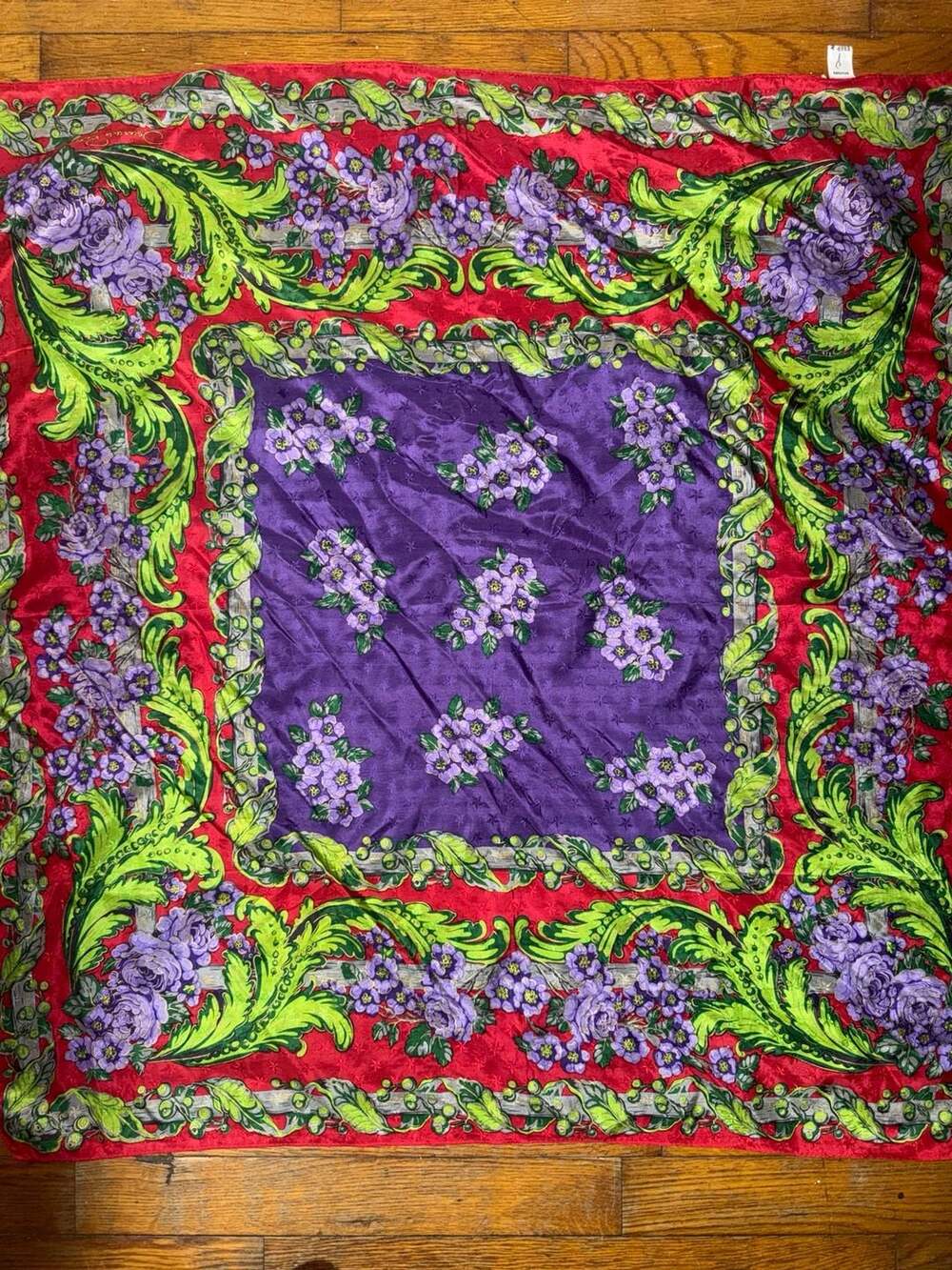 Oscar De La Renta Silk Floral Scarf Purple Red
